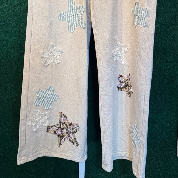 🌟SALE 132 Pol Cream Oatmilk Star Patches Boho Pant FIRM - Picture 7 of 11